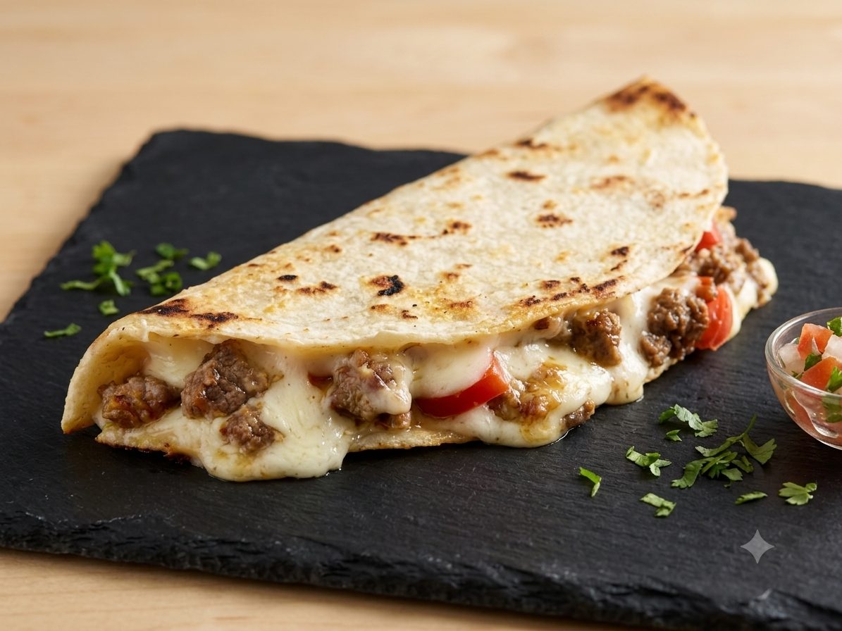 Beef quesadilla with melted cheese